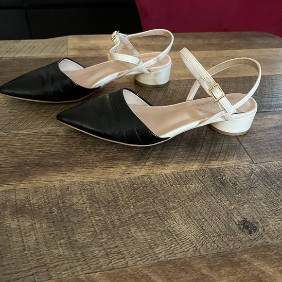 Black and Cream Croc Pattern Low Block Heels - Picture 9 of 14